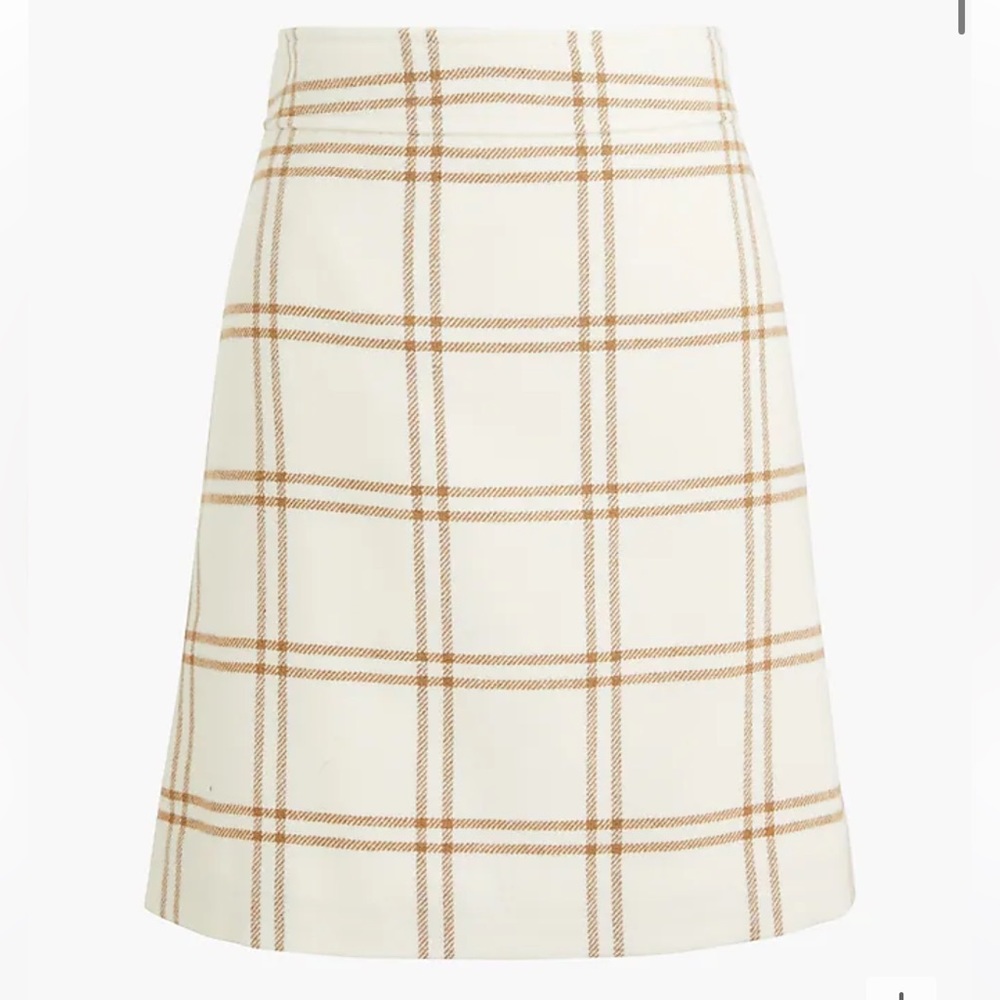JCrew Factory Plaid wool-blend A-line mini skirt, cream, size 2, NWT